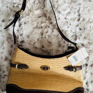 Etienne Aigner Woven Straw Shoulder Bag with Dark Brown Trim